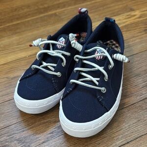 Sperry Blue and White Nautical Sneakers with Canvas Upper